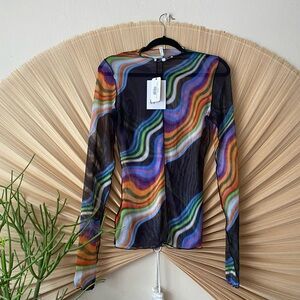 NWT Oval Square Sassy Long Sleeve Mesh Top